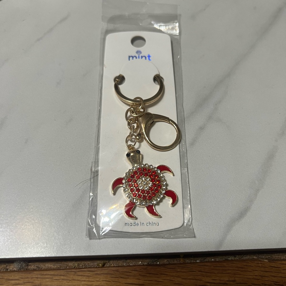 Mint Red and Gold Turtle Keychain